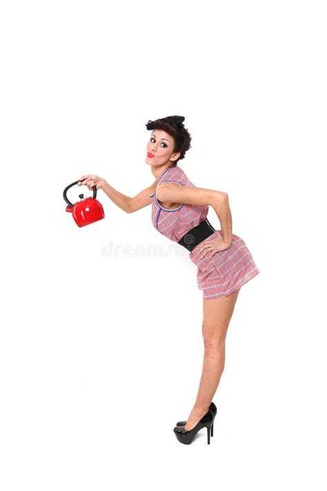 Sexy Model Pinup Op Een Witte Achtergrond Stock Afbeelding Image Of Brunette Wijfje