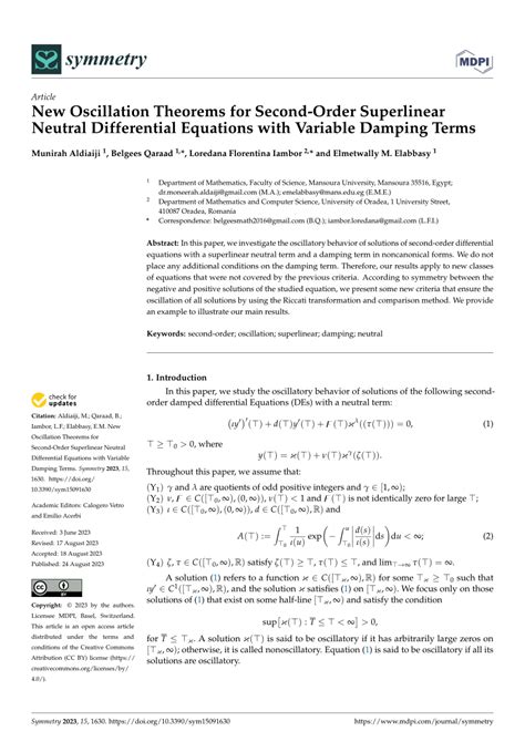 Pdf New Oscillation Theorems For Second Order Superlinear Neutral