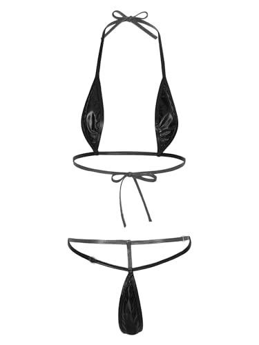 CHICTRY Women Micro Bikini Set Mini Bra G String Bathing Suit PU Leather Extreme Swimwear