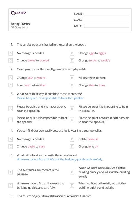 50 Editing Worksheets For 6th Grade On Quizizz Free And Printable