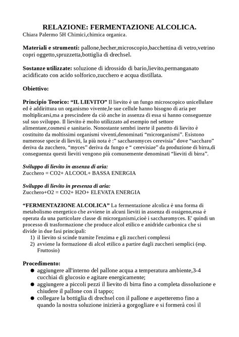 relazione di laboratorio fermentazione alcolica | Guide, Progetti e
