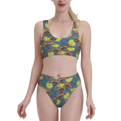 High Waisted Bikini Sets For Women Lemon Sliced Shrimp Piece Sporty Bathing Suit Swim Suits