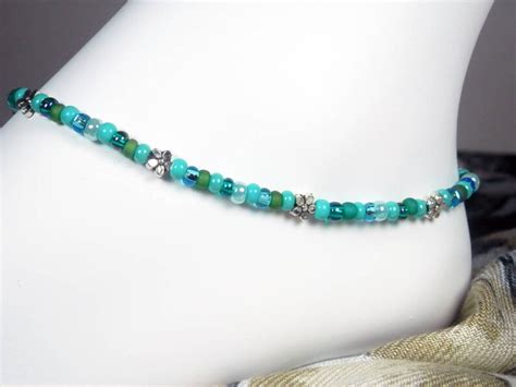 Turquoise Aqua Anklet Seed Bead Anklet Bead Ankle Bracelet Etsy