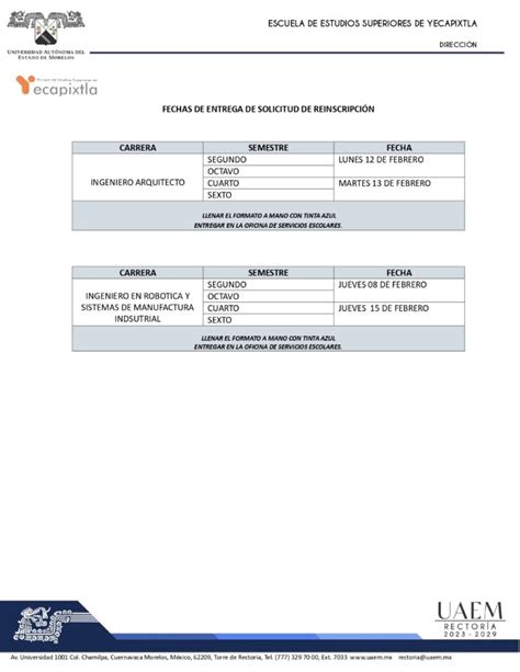 Fechas De Entrega De Solicitud De Reinscripci N Escuela De