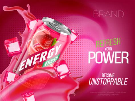 Strawberry Energy Drink Advertising Banner Vector Free Download