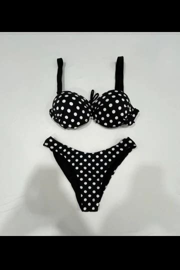 Kadın Siyah Puantiyeli Astarlı Bikini Takım HZL S LC