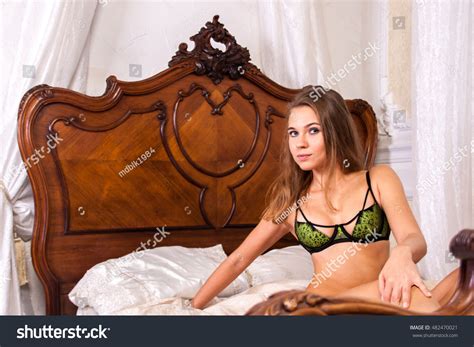 Woman Lingerie Posing On Bed Interior Stock Photo 482470021 Shutterstock