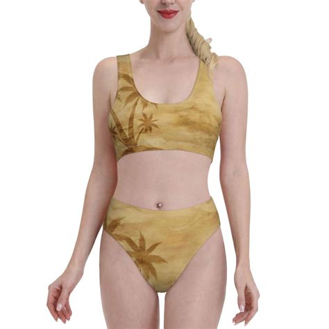 Haiem Retro Palm Tree Women S High Waisted Bikini Set Two Piece Bathing