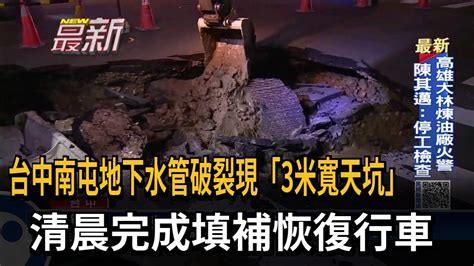 台中南屯地下水管破裂 路塌現「3米寬天坑」－民視新聞 Youtube