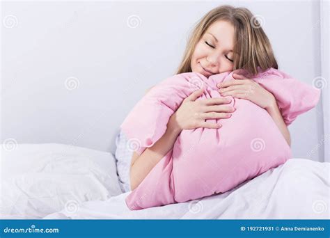 Beautiful Blonde Woman Sleeping In Her Bed In Pajamas Smiling Stock Image Image Of Relaxation