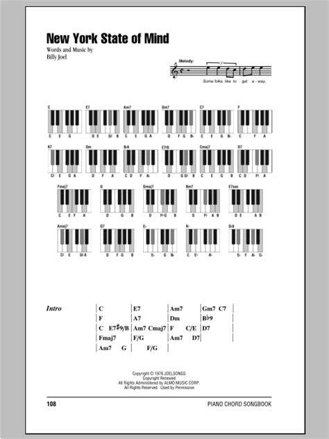 New York State Of Mind By Billy Joel Sheet Music For Piano Chords