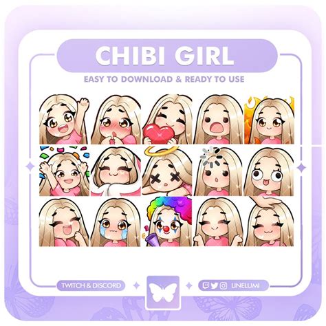 Blonde Hair Brown Eyes Chibi Girl Emotes For Twitch And Discord Cute Girl Basic Twitch Emotes
