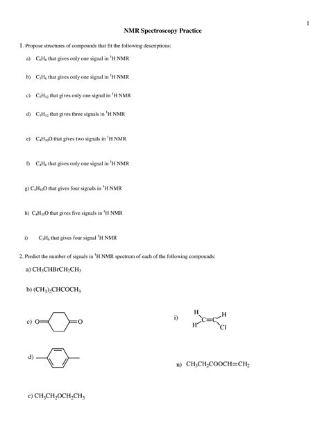 Nmr Practice Nmr Spectroscopy Practice 1 Propose Structures Of