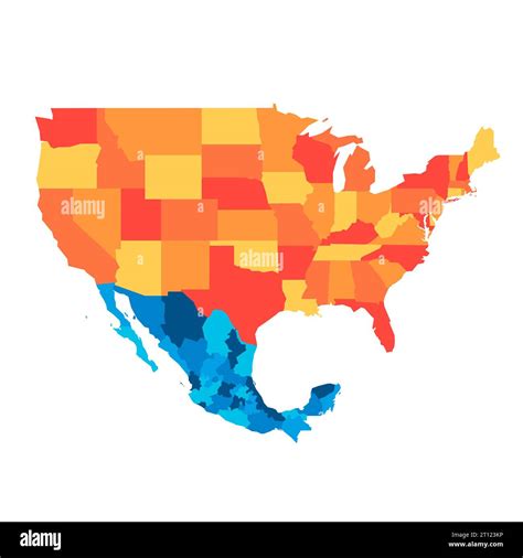 Estados Unidos Y M Xico Mapa Pol Tico De Las Divisiones Administrativas