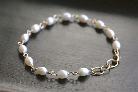 White Pearl Bracelet Adjustable K Gold Filled Wire