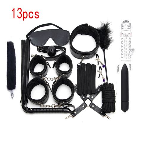 Sexy Leather Bdsm Kits Plush Sex Bondage Gear Handcuffs Sex Games Whip