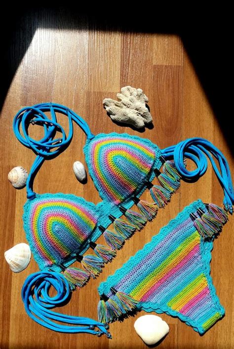 Fringe Crochet Bikini Set Crochet Bikini Rainbow Fringe Boho Etsy