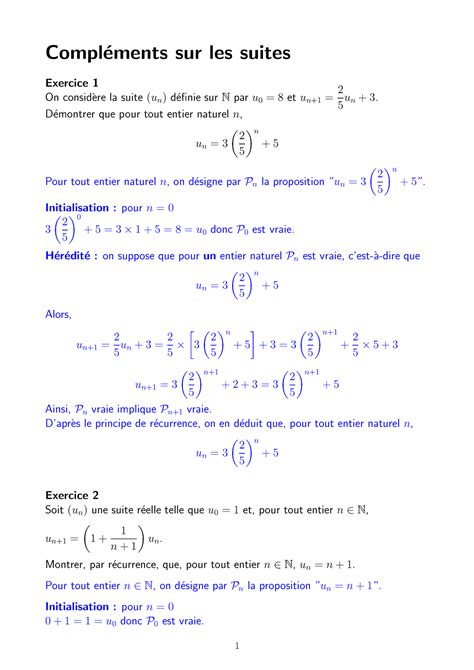 Compléments Sur Les Suites Correction Des Exercices Compl ́ements Sur Les Suites Exercice 1 On