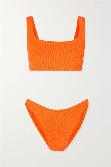 Hunza G Net Sustain Xandra Neon Seersucker Bikini Orange