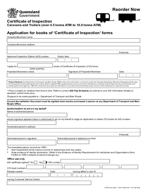 Fillable Online F Re Order Certificate Of Inspection Caravans