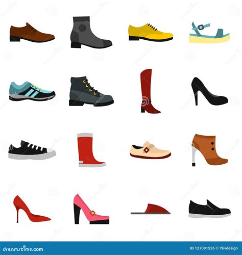 Iconos Del Zapato Fijados En Estilo Plano Stock de ilustración