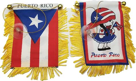 Bunfires Puerto Rico Girl Small 4 X 6 Inch Mini Flag Banner Rearview Mirror Boricua