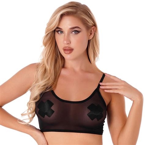 Cheap Women Sexy Crop Top Sleeveless See Through Mesh Bralette Bra Deep