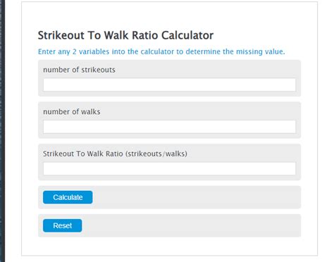 Strikeout To Walk Ratio Calculator - Calculator Academy