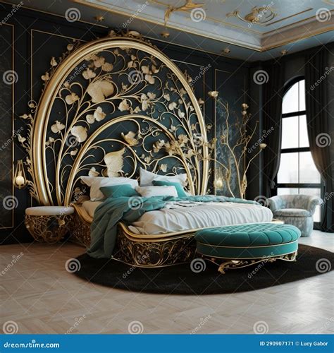 Stylish Art Nouveau Luxury Bedroom Stock Illustration - Illustration of ...