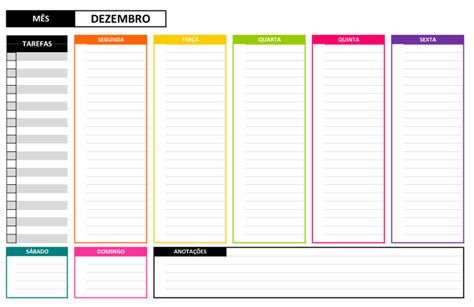 Planner Semanal Em Colunas Com Lista De Tarefas Excel Easy