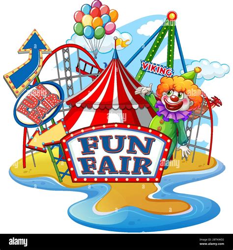 Scene With Happy Clown At Fun Fair On White Background Illustration