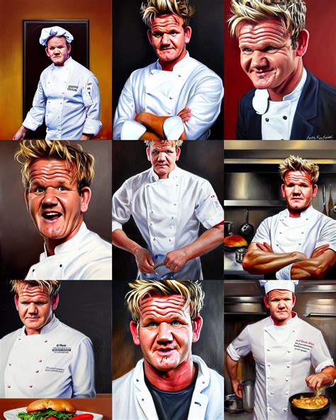 A Medium Full Shot Portrait Painting Of Gordon Ramsay Stable