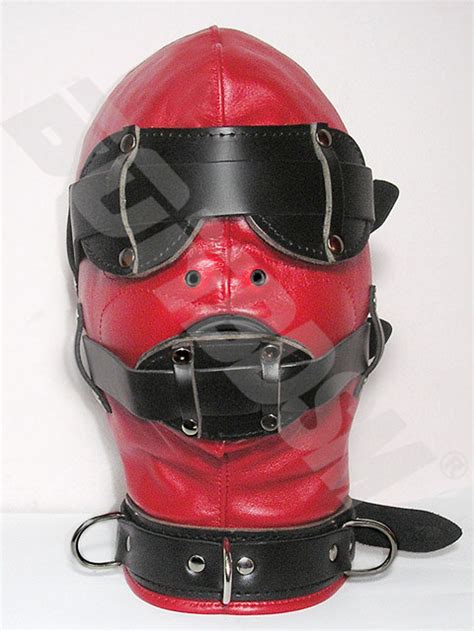 The Loon Bdsm Mask Locking Leather Hood With Pure Silicone Gag Red Leather Fetish Bondage Gimp