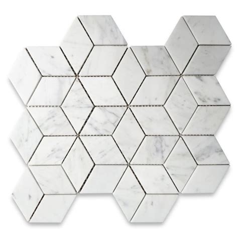 Carrara White Marble 2x3 Illusion 3D Cube Rhombus Diamond Hexagon