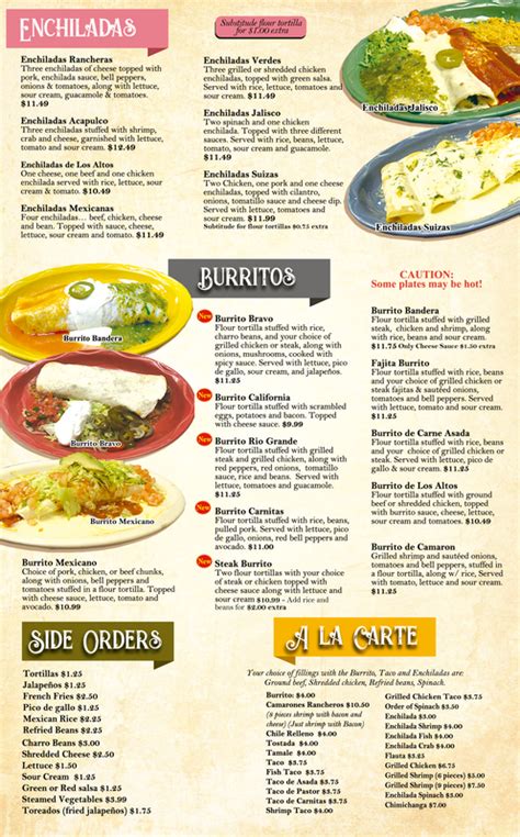 Current Menu Los Bravos Mexican Restaurant Oggsync