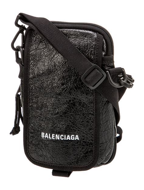 Balenciaga Leather Explorer Crossbody Pouch Black Messenger Bags