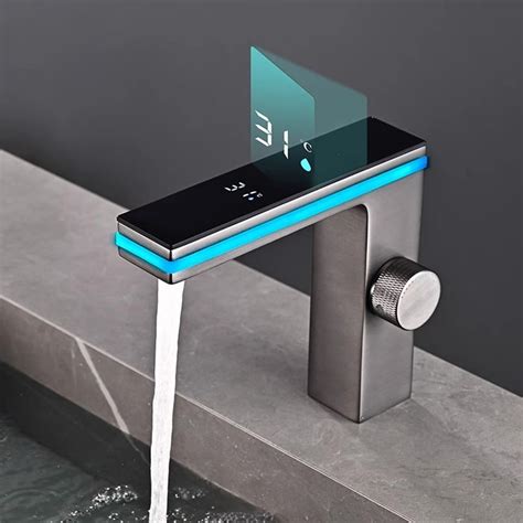 Bathroom Digital Display Faucet Hot And Cold Faucet Degree LED Strip Automotive Paint