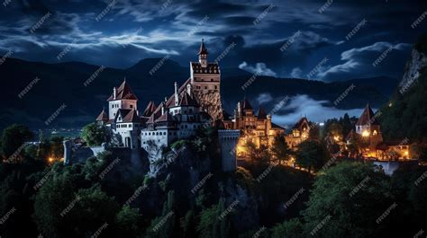 Premium AI Image | Night view of Bran Castle Dracula Castle