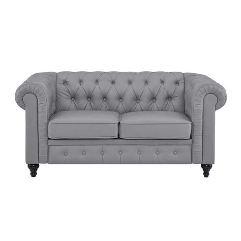 Homestock Gray Chesterfield Love Seat With Rolled Arms Tufted Cushions