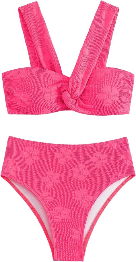 Amazon Cozyease Women S Piece Set Floral Jacquard Twist Bikini