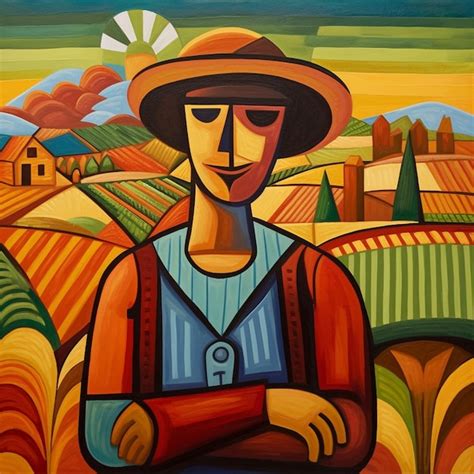 Premium Photo | Beautiful painting of a farmer in a rice field