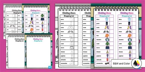 Clothing Store Dramatic Play Shopping List Teacher Made