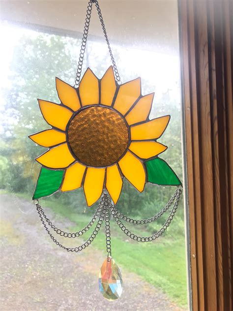 Sunflower Stained Glass Wind Chime Sun Catcher Windchime Suncatcher By Laheir Etsy