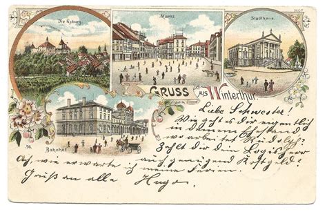 Gruss Aus Winterthur ZH Bahnhof Stadthaus Litho 1899 Kaufen