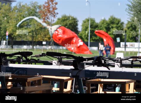 A Big Red Hot Chilli Peper Sculpture On Grass Stock Photo Alamy