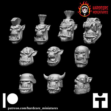 D Printable Space Orcs Ds Heads By Hardcore Miniatures