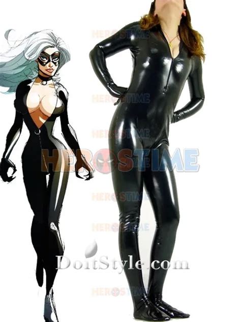 Aliexpress Buy Black Cat Superhero Costume Shiny Metallic Female