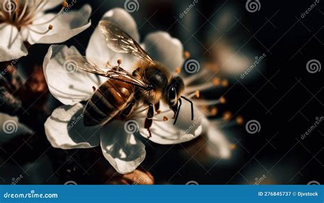 Busy Honey Bee Collecting Pollen From Flower Generated By Ai Stock