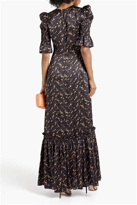 The Vampires Wife Night Flight Floral Print Silk Satin Maxi Dress In