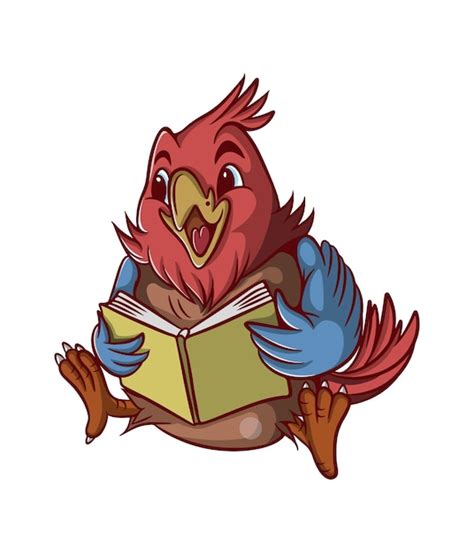 Premium Vector | Cute bird cartoon illustration design reading a book